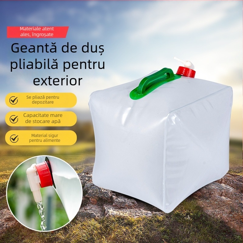 Geantă de apă pliabilă pentru exterior, 20L, PVC, țesătură impermeabilă, stil minimalist pentru camping