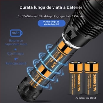 Lanternă de mână subacvatică, 3000 lm, reîncărcabilă, baterie 26650, 4.2 V, impermeabil