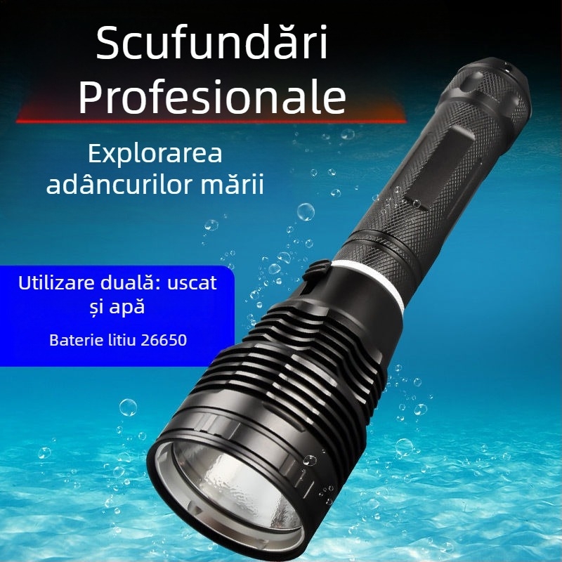 Lanternă de mână subacvatică, 3000 lm, reîncărcabilă, baterie 26650, 4.2 V, impermeabil