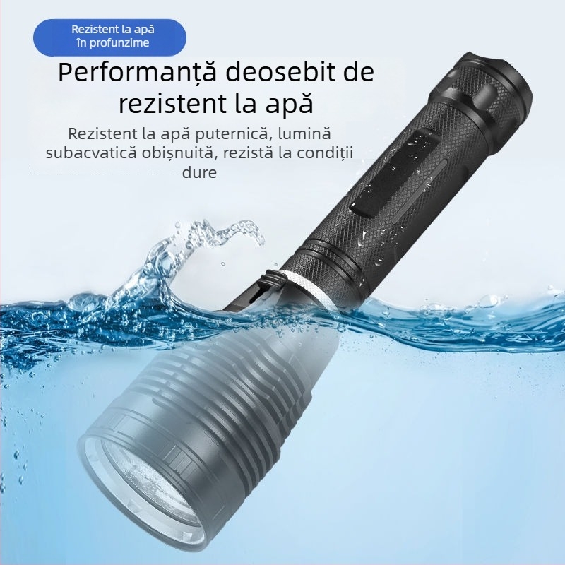 Lanternă de mână subacvatică, 3000 lm, reîncărcabilă, baterie 26650, 4.2 V, impermeabil