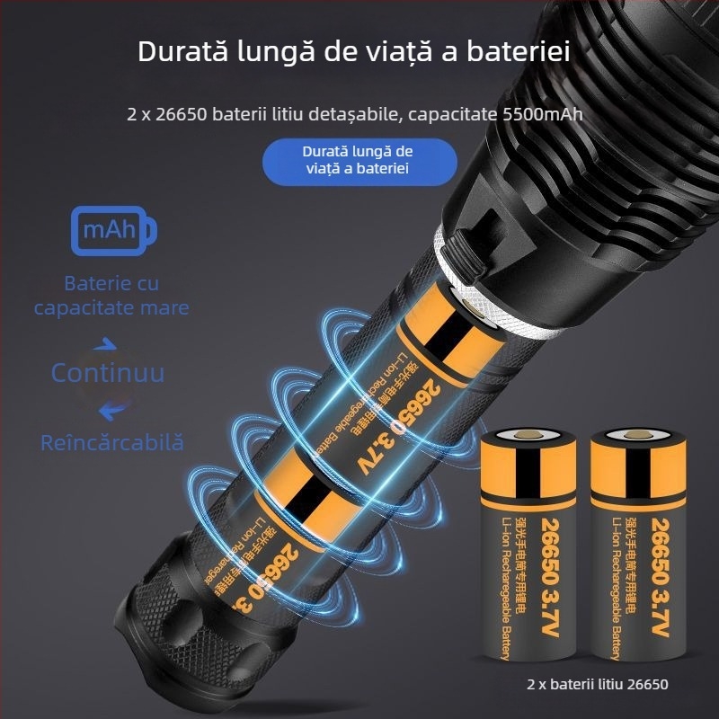 Lanternă de mână subacvatică, 3000 lm, reîncărcabilă, baterie 26650, 4.2 V, impermeabil
