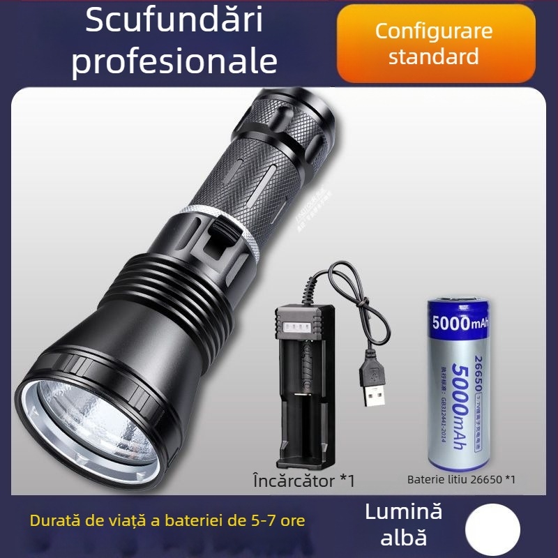Lanternă de mână subacvatică, 3000 lm, reîncărcabilă, baterie 26650, 4.2 V, impermeabil