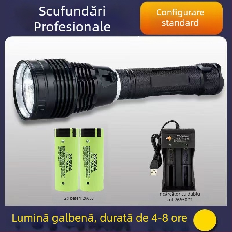 Lanternă de mână subacvatică, 3000 lm, reîncărcabilă, baterie 26650, 4.2 V, impermeabil