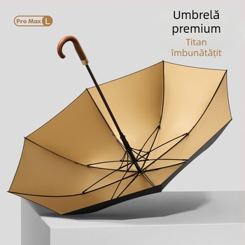 Umbrelă de golf cu mâner lung din lemn masiv, cadru cu 8 arce, protecție UV UPF 50+, logo personalizabil, deschidere și închidere manuală