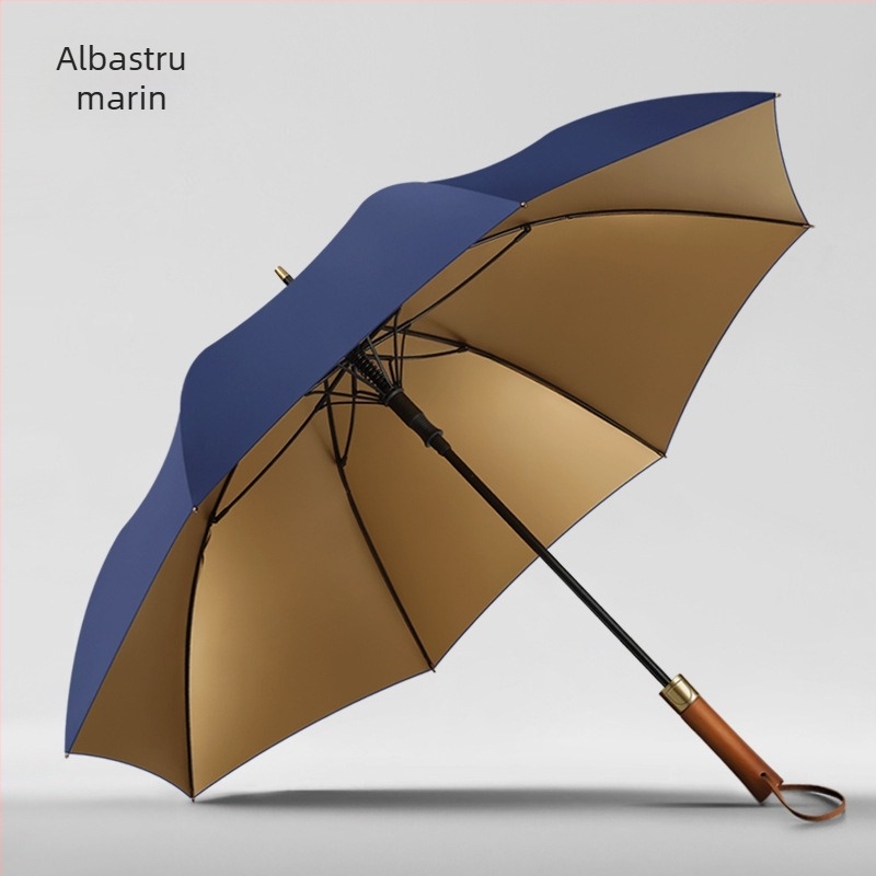 Umbrelă de golf cu mâner lung din lemn masiv, cadru cu 8 arce, protecție UV UPF 50+, logo personalizabil, deschidere și închidere manuală
