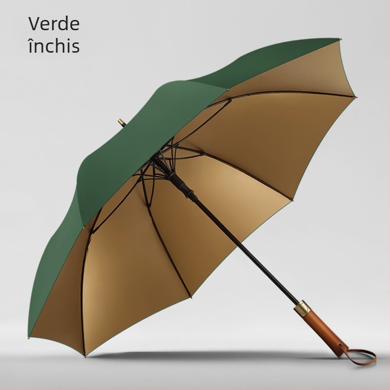 Umbrelă de golf cu mâner lung din lemn masiv, cadru cu 8 arce, protecție UV UPF 50+, logo personalizabil, deschidere și închidere manuală