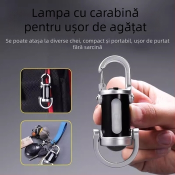 Lanternă impermeabilă portabilă cu breloc, corp din silicon, LED, reîncărcabilă, acționată prin presare manuală