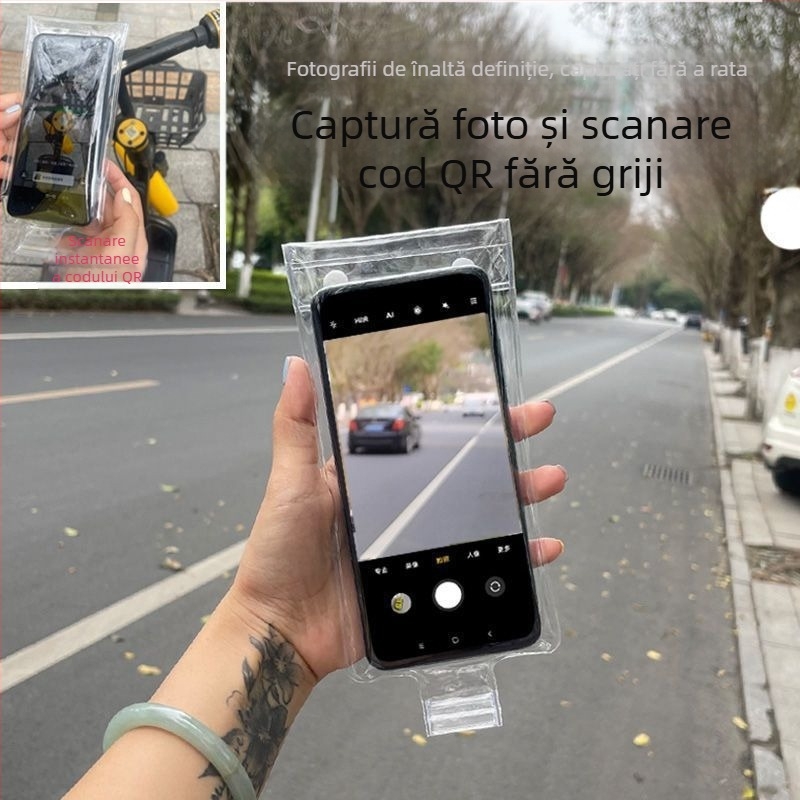 Husă transparentă impermeabilă pentru telefon, destinată curierilor de livrare, reîncărcabilă și compatibilă cu ecranul tactil în timpul ciclismului