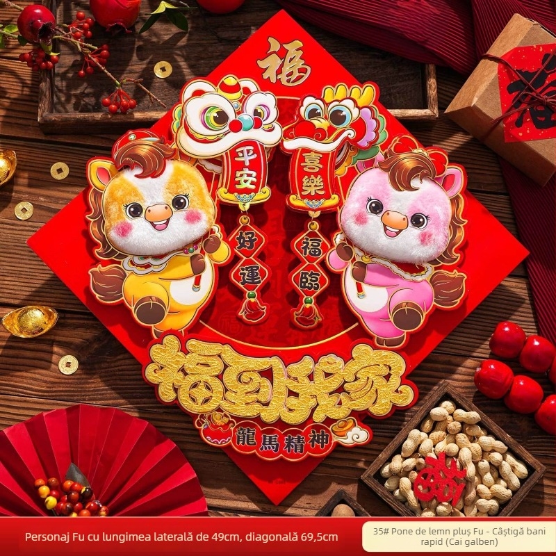 Autocolant de ușă – 3D din fetru, cu un personaj de desene animate, paiete, pentru Anul Nou