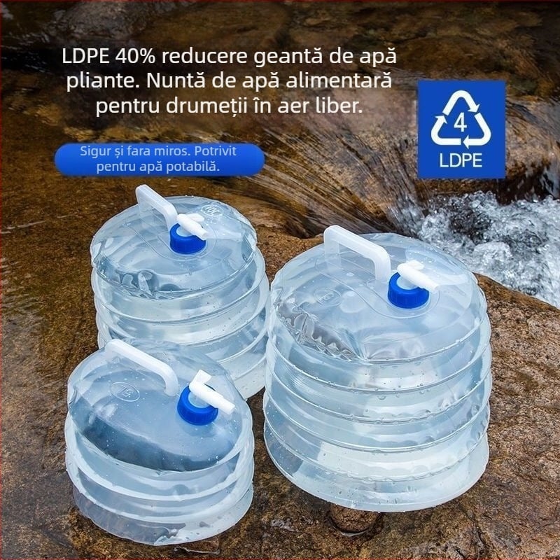 Sac de apă pliabil din PVC, de calitate alimentară, pentru exterior, portabil pentru camping, cu robinet telescopic și rafturi de depozitare multiple