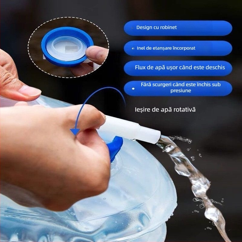 Sac de apă pliabil din PVC, de calitate alimentară, pentru exterior, portabil pentru camping, cu robinet telescopic și rafturi de depozitare multiple