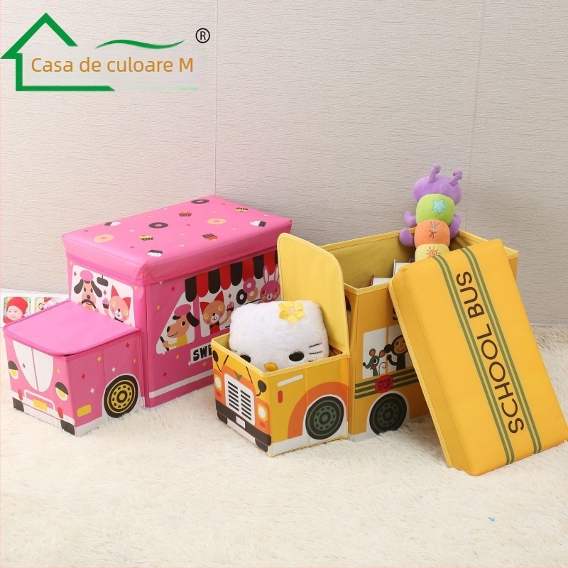 Taburet de depozitare pentru copii – Stil desen animat, Material: textil nețesut, Capacitate 50 L, Încărcare 120 kg, Formă dreptunghiulară