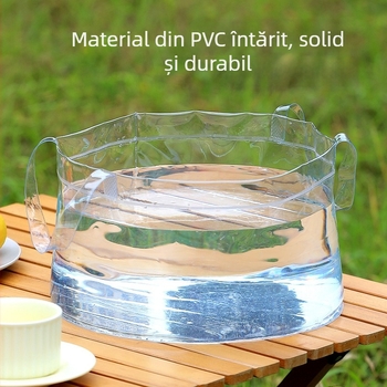 Vas de apă pliabil pentru camping și drumeții — PVC transparent, vas de spălat haine, design modern minimalist