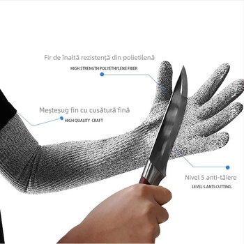 Mănuși HPPE rezistente la tăiere, cu manșetă prelungită, antiaderente, rezistente la ulei, respirabile, rezistente la temperaturi înalte pentru prelucrarea sticlei și securitatea industrială.