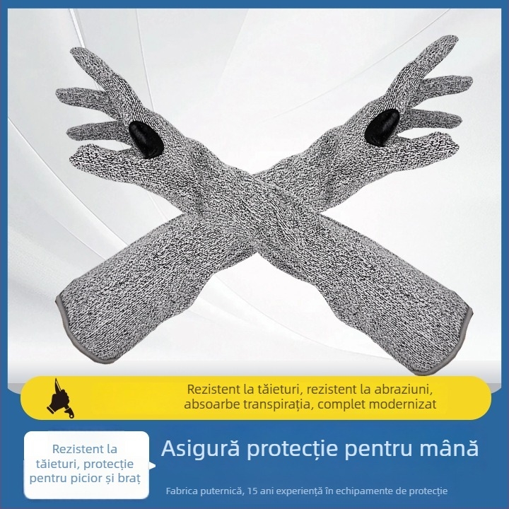 Mănuși HPPE rezistente la tăiere, cu manșetă prelungită, antiaderente, rezistente la ulei, respirabile, rezistente la temperaturi înalte pentru prelucrarea sticlei și securitatea industrială.