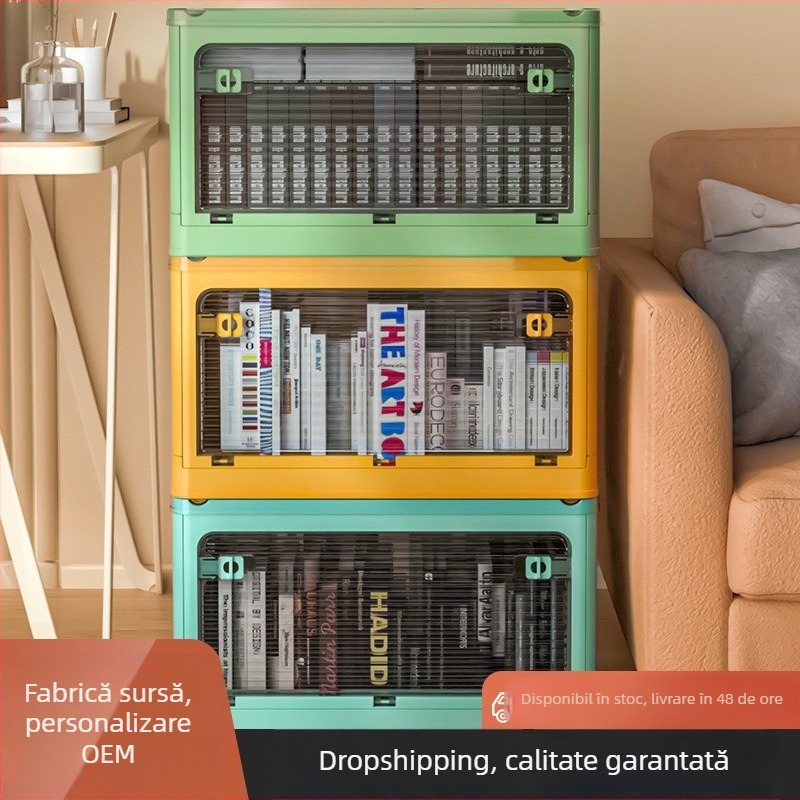 Dulap de depozitare pliabil, din plastic transparent, model 9001, stil lux ușor, pentru CD-uri, jucării și cărți