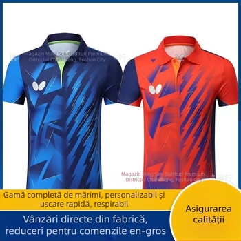 Uniformă Butterfly pentru ping-pong, unisex, mânecă scurtă, uscare rapidă, respirabilă, 100% poliester, potrivită pentru adulți și copii, pentru antrenament și competiție