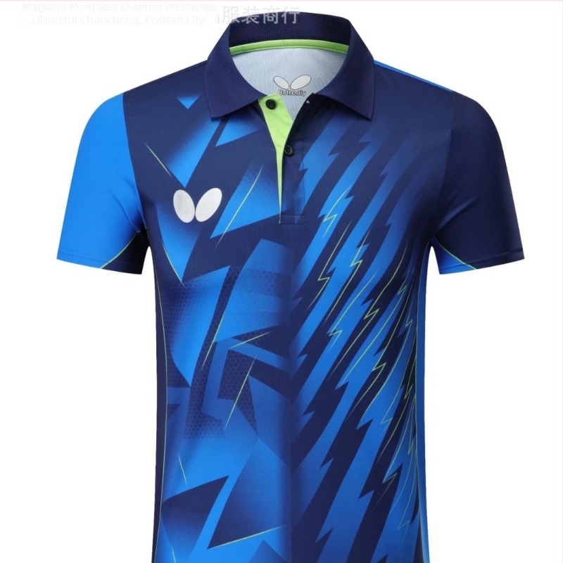 Uniformă Butterfly pentru ping-pong, unisex, mânecă scurtă, uscare rapidă, respirabilă, 100% poliester, potrivită pentru adulți și copii, pentru antrenament și competiție
