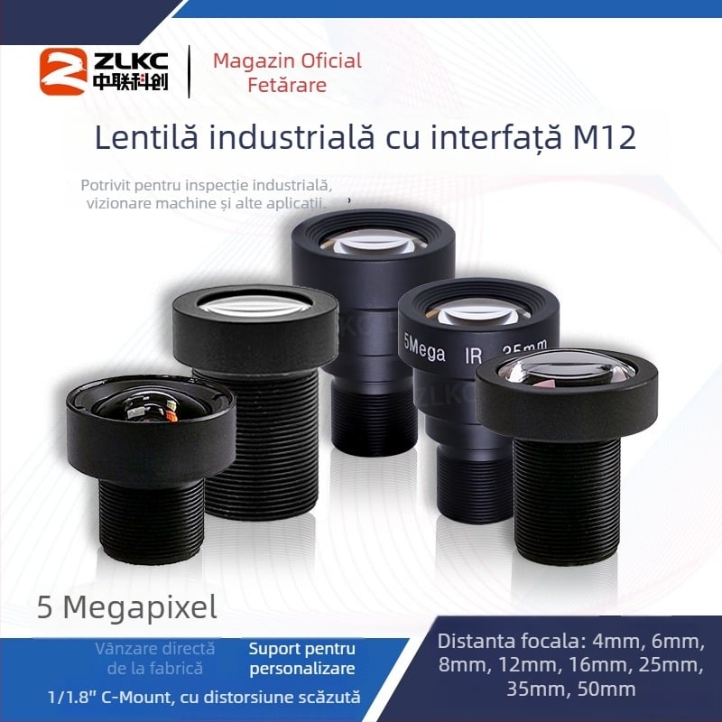 Lentilă industrială M12 pentru cameră, focalizare fixă, seria MTV-MP5C, distorsiune redusă, rezoluție 5 MP