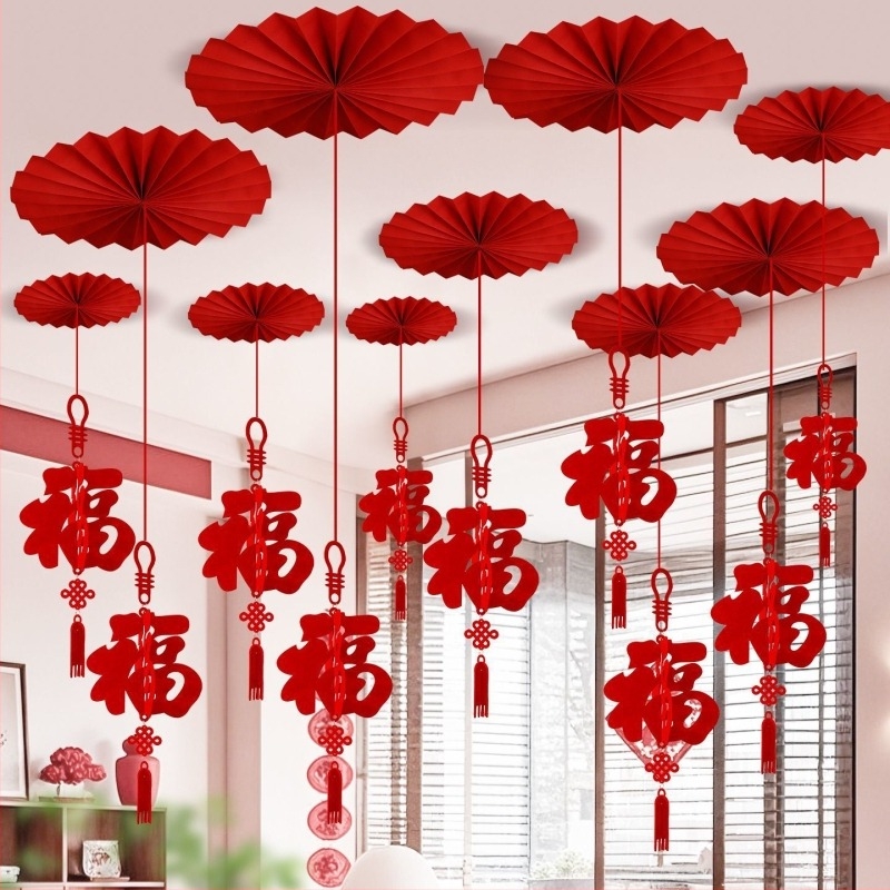 Ornament de tavan din fetru, gravură cu laser, în stil Chinezesc, pentru Festivalul Primăverii