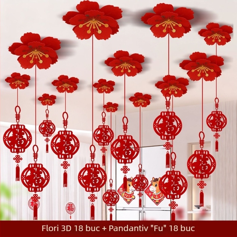 Ornament de tavan din fetru, gravură cu laser, în stil Chinezesc, pentru Festivalul Primăverii