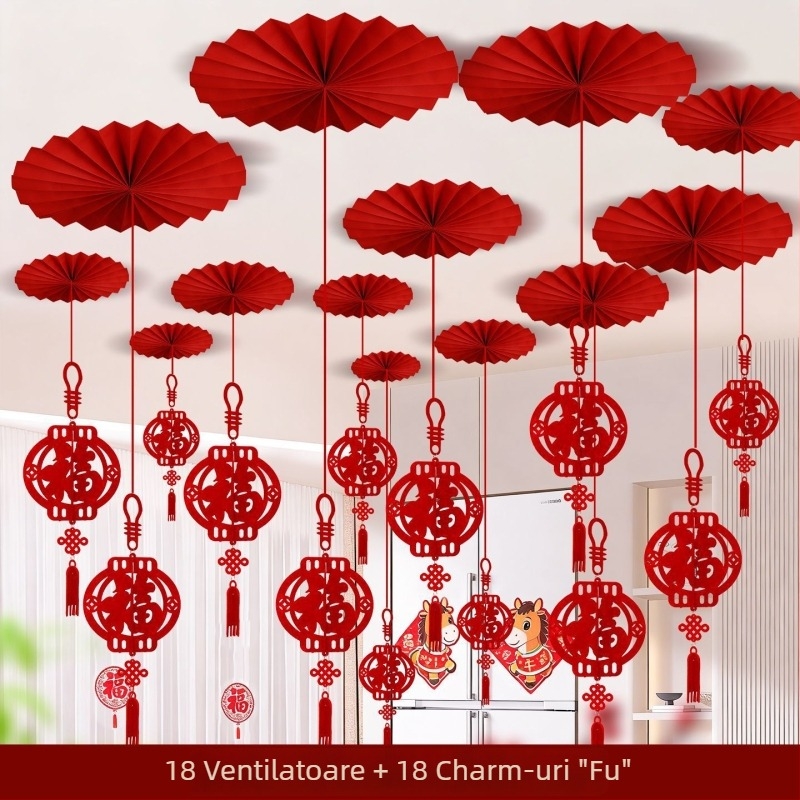 Ornament de tavan din fetru, gravură cu laser, în stil Chinezesc, pentru Festivalul Primăverii