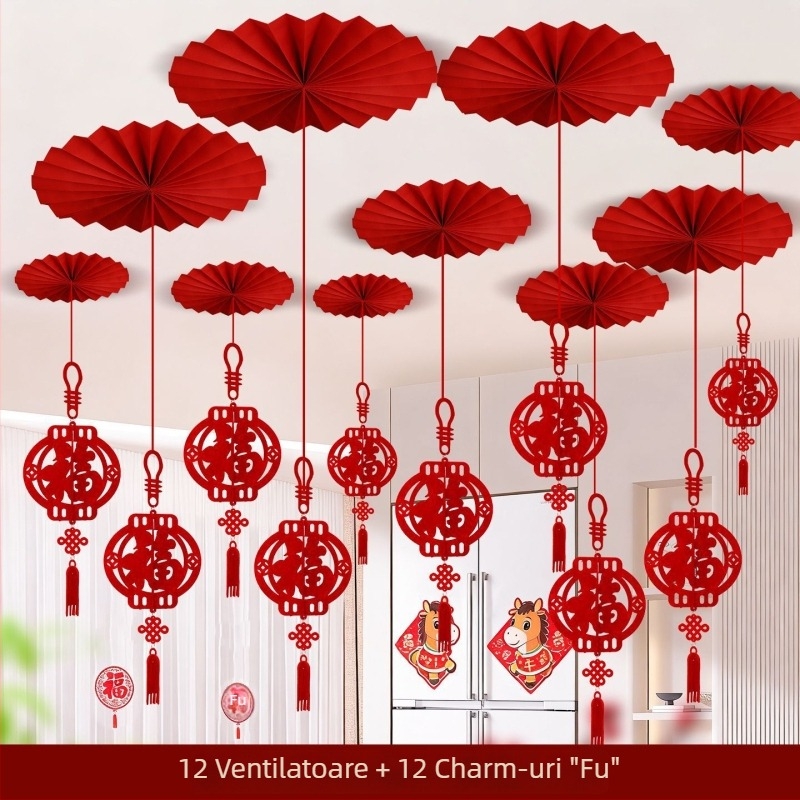 Ornament de tavan din fetru, gravură cu laser, în stil Chinezesc, pentru Festivalul Primăverii