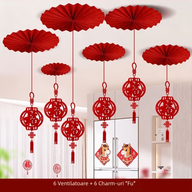 Ornament de tavan din fetru, gravură cu laser, în stil Chinezesc, pentru Festivalul Primăverii