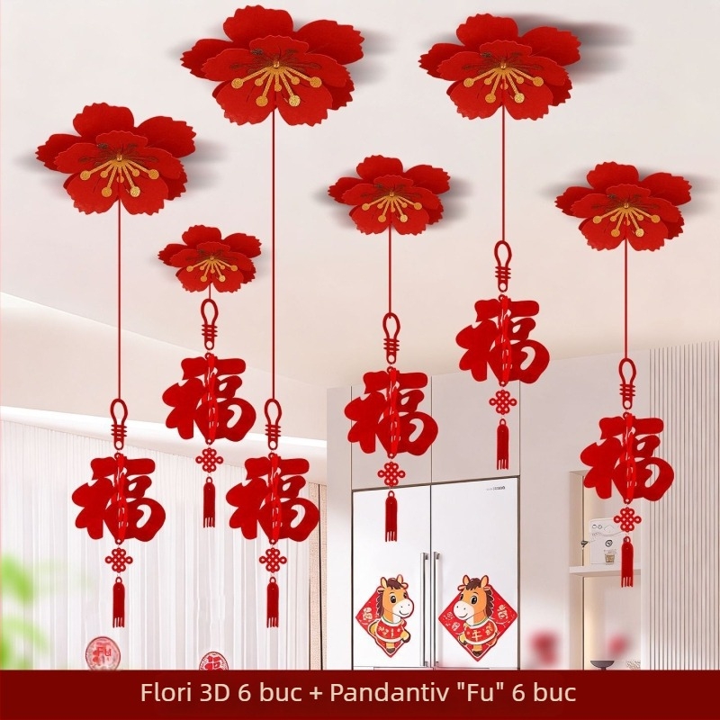 Ornament de tavan din fetru, gravură cu laser, în stil Chinezesc, pentru Festivalul Primăverii