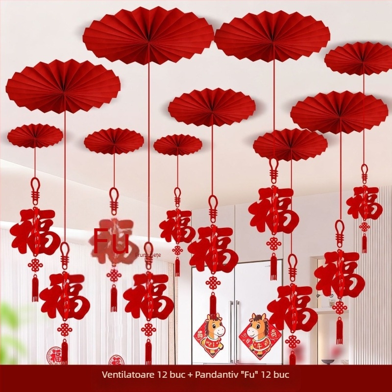 Ornament de tavan din fetru, gravură cu laser, în stil Chinezesc, pentru Festivalul Primăverii