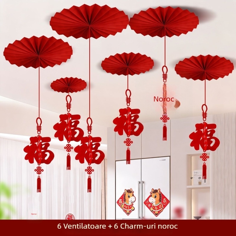 Ornament de tavan din fetru, gravură cu laser, în stil Chinezesc, pentru Festivalul Primăverii