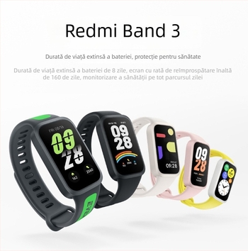 Brățară fitness inteligentă (afișaj AMOLED; monitorizare ritm cardiac; impermeabil zilnic; curea din silicon; autonomie baterie sub 7 zile)