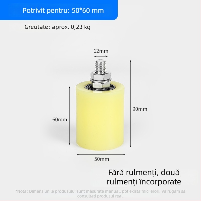 Roată ghidaj din nylon pentru uși glisante și benzi transportoare — diametru exterior 1, diametru ax 1, rază a canelurii pentru frânghie 1, grosimea pereților 1