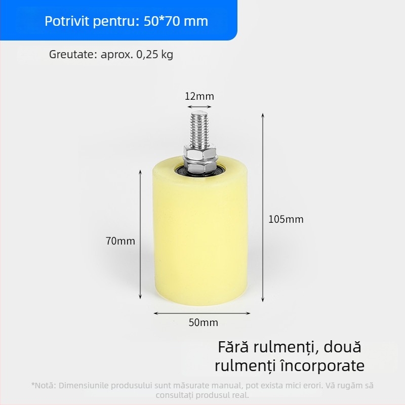 Roată ghidaj din nylon pentru uși glisante și benzi transportoare — diametru exterior 1, diametru ax 1, rază a canelurii pentru frânghie 1, grosimea pereților 1