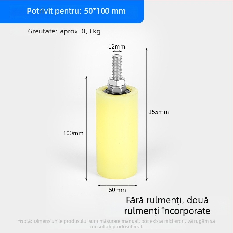 Roată ghidaj din nylon pentru uși glisante și benzi transportoare — diametru exterior 1, diametru ax 1, rază a canelurii pentru frânghie 1, grosimea pereților 1