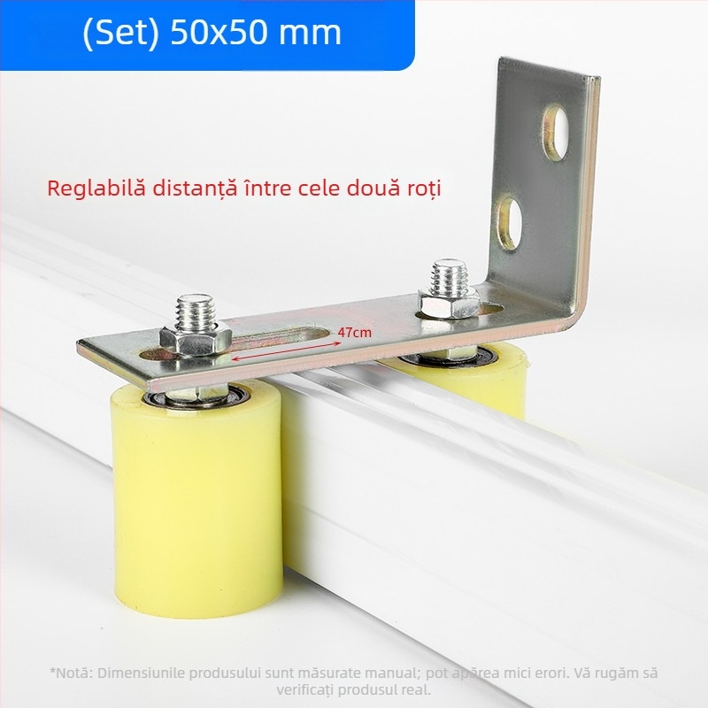 Roată ghidaj din nylon pentru uși glisante și benzi transportoare — diametru exterior 1, diametru ax 1, rază a canelurii pentru frânghie 1, grosimea pereților 1
