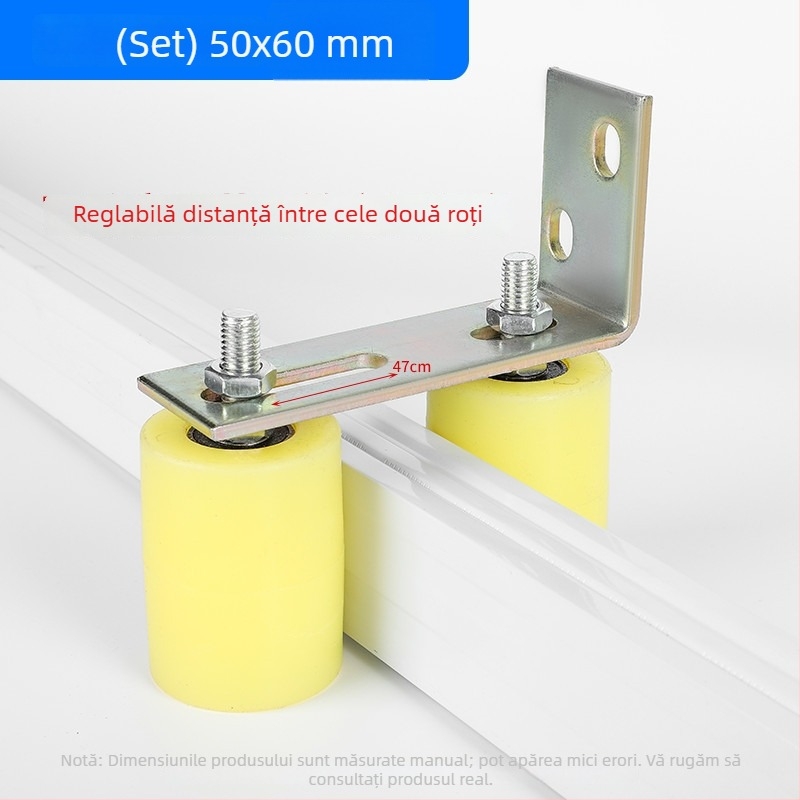 Roată ghidaj din nylon pentru uși glisante și benzi transportoare — diametru exterior 1, diametru ax 1, rază a canelurii pentru frânghie 1, grosimea pereților 1