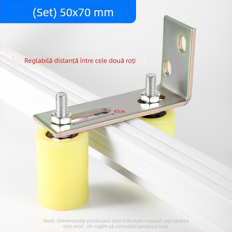 Roată ghidaj din nylon pentru uși glisante și benzi transportoare — diametru exterior 1, diametru ax 1, rază a canelurii pentru frânghie 1, grosimea pereților 1