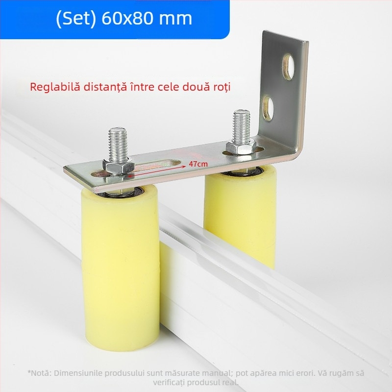 Roată ghidaj din nylon pentru uși glisante și benzi transportoare — diametru exterior 1, diametru ax 1, rază a canelurii pentru frânghie 1, grosimea pereților 1