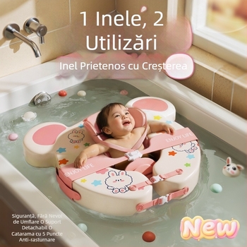 Inel de baie gonflabil reglabil pentru copii, cu design ursuleț desen animat, din PVC ecologic, potrivit pentru piscine și parcuri acvatice