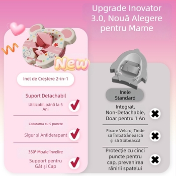 Inel de baie gonflabil reglabil pentru copii, cu design ursuleț desen animat, din PVC ecologic, potrivit pentru piscine și parcuri acvatice