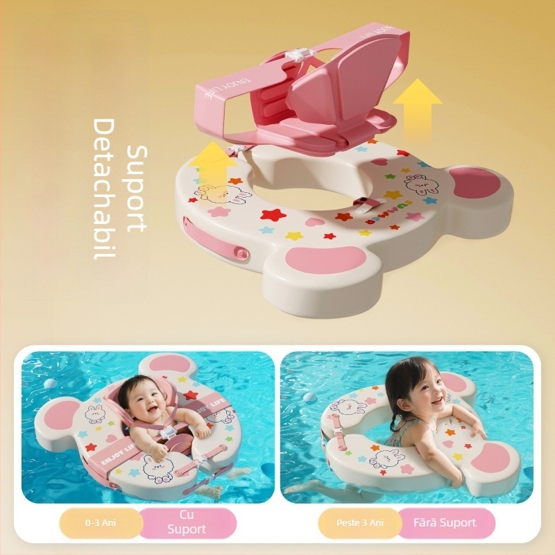 Inel de baie gonflabil reglabil pentru copii, cu design ursuleț desen animat, din PVC ecologic, potrivit pentru piscine și parcuri acvatice