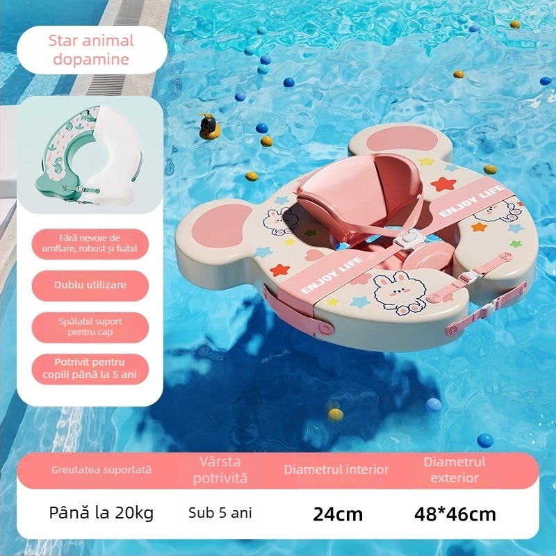 Inel de baie gonflabil reglabil pentru copii, cu design ursuleț desen animat, din PVC ecologic, potrivit pentru piscine și parcuri acvatice