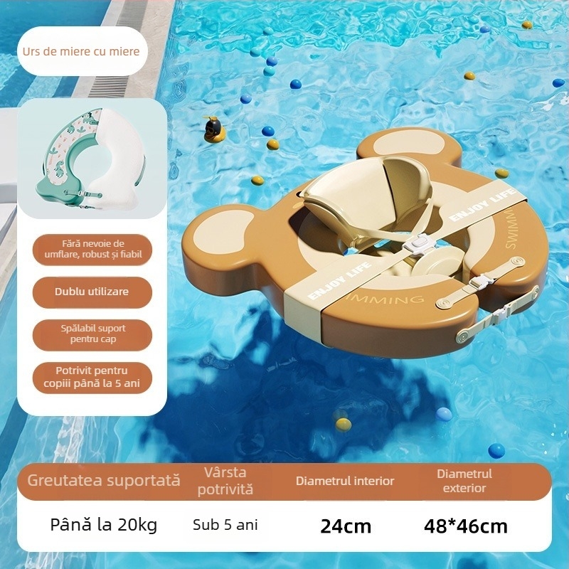 Inel de baie gonflabil reglabil pentru copii, cu design ursuleț desen animat, din PVC ecologic, potrivit pentru piscine și parcuri acvatice
