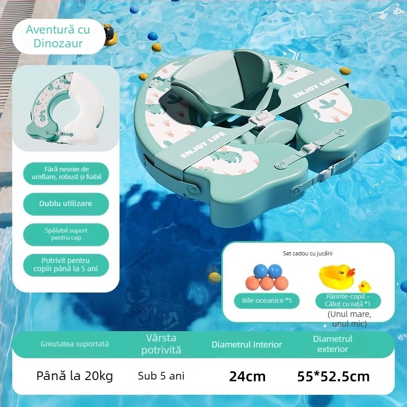 Inel de baie gonflabil reglabil pentru copii, cu design ursuleț desen animat, din PVC ecologic, potrivit pentru piscine și parcuri acvatice