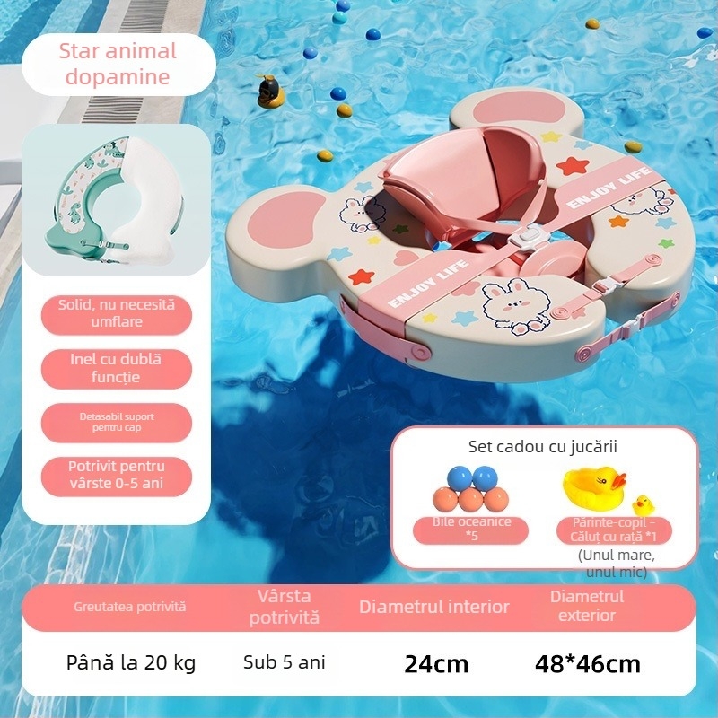 Inel de baie gonflabil reglabil pentru copii, cu design ursuleț desen animat, din PVC ecologic, potrivit pentru piscine și parcuri acvatice