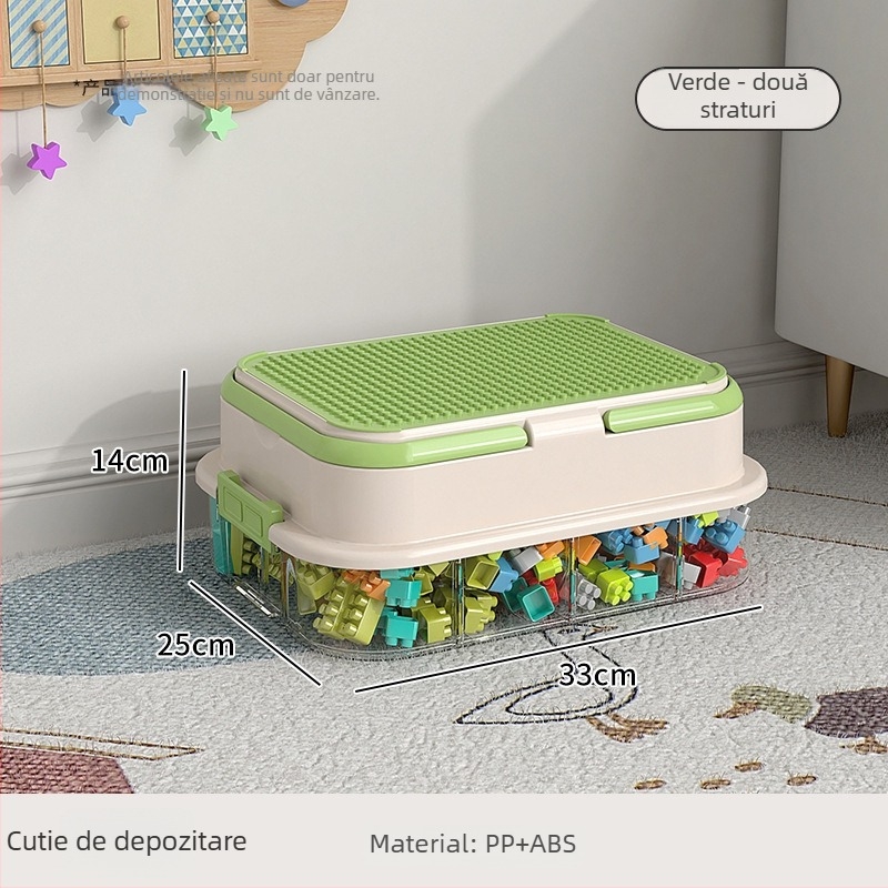 Cutie de depozitare pentru jucării și organizator pentru blocuri de construcție, compartimente pentru piese mici — construcție din plastic, logo personalizabil, stil modern minimalist