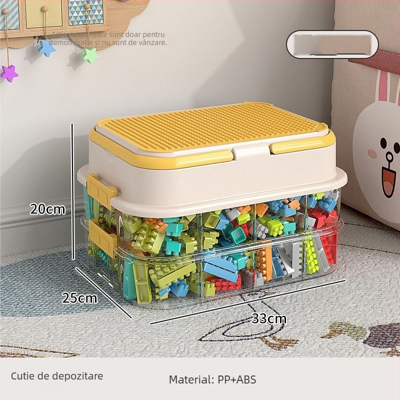 Cutie de depozitare pentru jucării și organizator pentru blocuri de construcție, compartimente pentru piese mici — construcție din plastic, logo personalizabil, stil modern minimalist