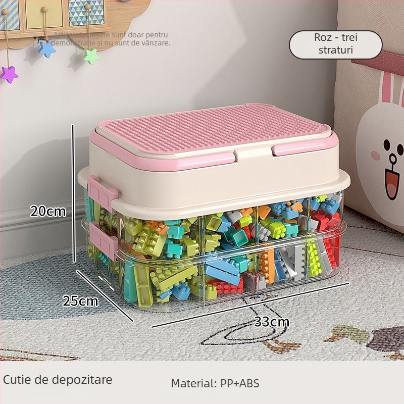 Cutie de depozitare pentru jucării și organizator pentru blocuri de construcție, compartimente pentru piese mici — construcție din plastic, logo personalizabil, stil modern minimalist