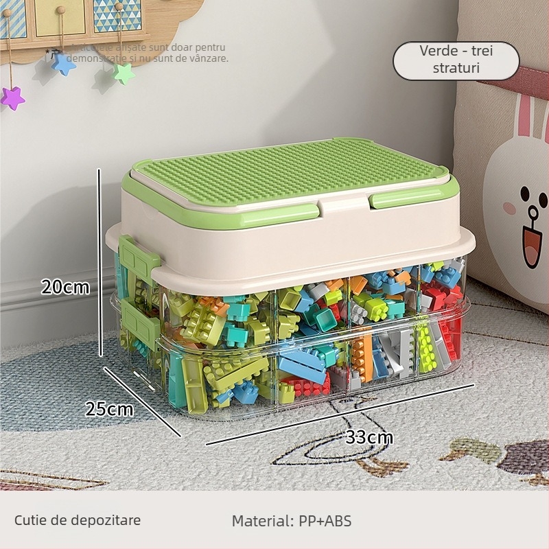 Cutie de depozitare pentru jucării și organizator pentru blocuri de construcție, compartimente pentru piese mici — construcție din plastic, logo personalizabil, stil modern minimalist